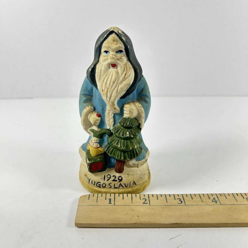 70s-80s Yugoslavia Blue Robe Santa Figurine Old World Father Christmas 1929